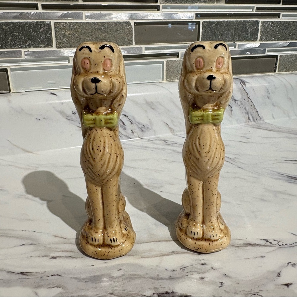 Vintage Long Neck Dog Salt & Pepper shakers set Anthropomorphic stretched dogs
